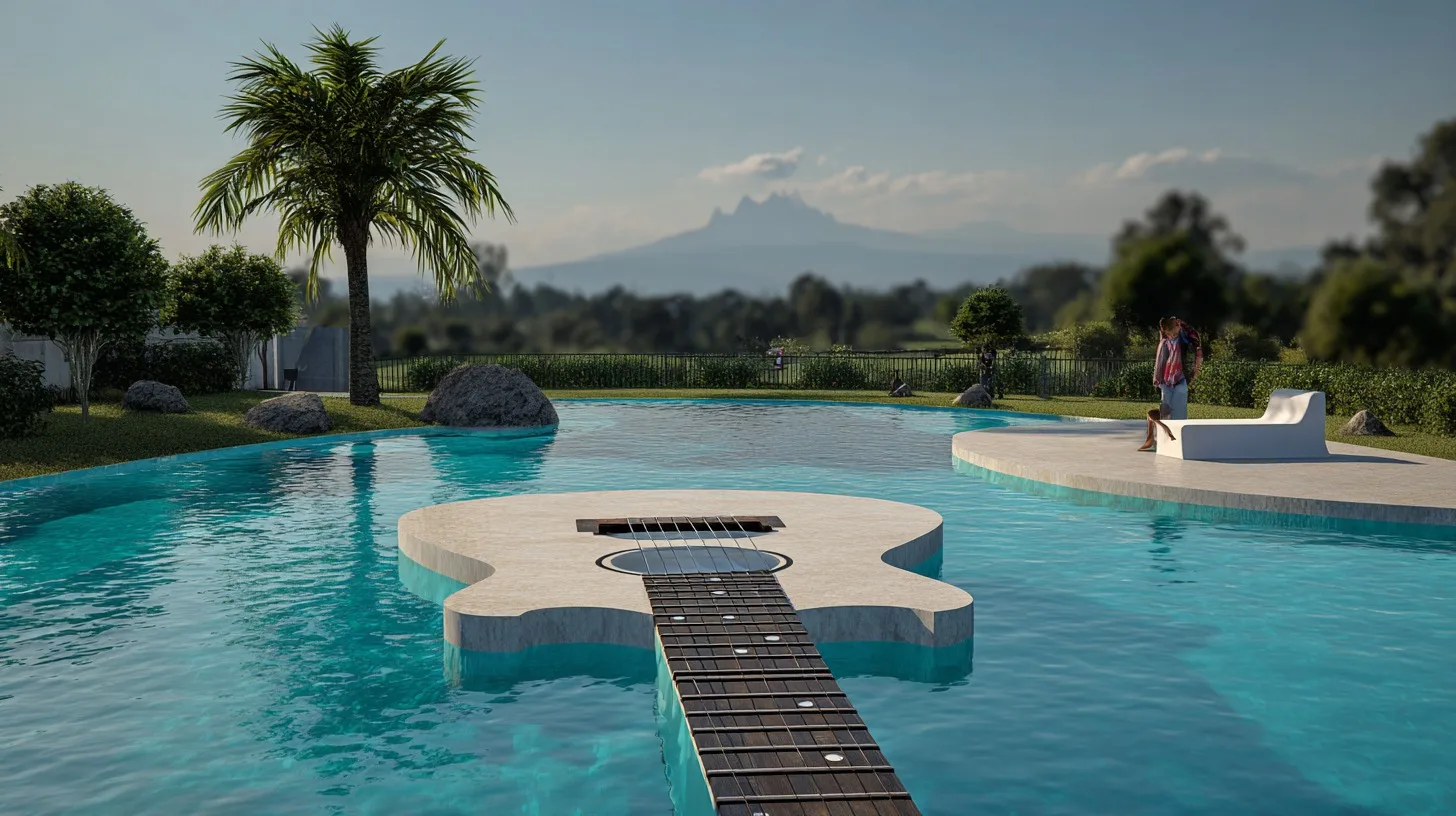 Pool fretboard reaching toward the silhouette of Mt. Kenya